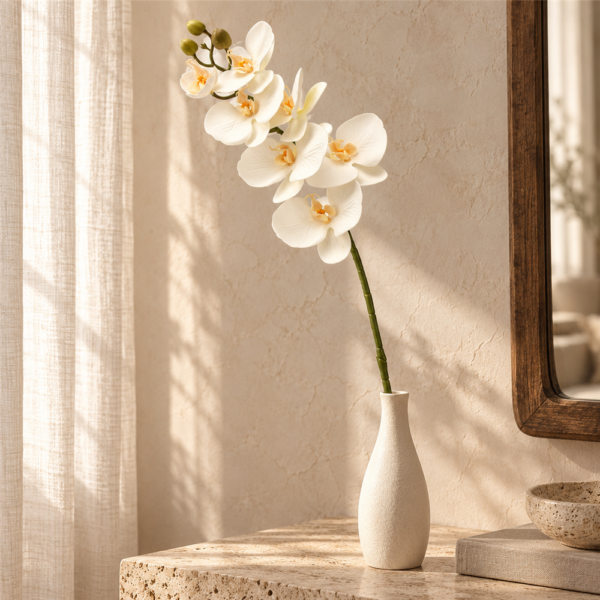 Ivory Faux Butterfly Orchid Spray, Single Stem Artificial Orchid for Wedding Table Centerpiece