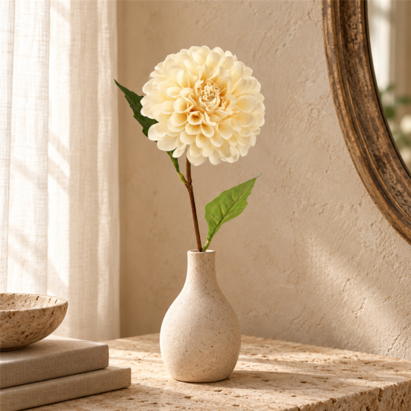 Ivory Faux Giant Dahlia Spray, Single Stem Artificial Dahlia for Wedding Table Centerpiece & Bouquet