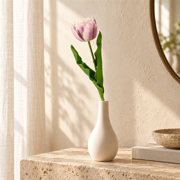 Lavender Cream Faux Parrot Tulip Spray, Single Stem Artificial Tulip for Spring Wedding Table Centerpiece