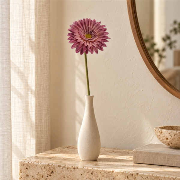 Mauve Faux Gerbera Flower Spray, Single Stem Artificial Daisy for Boho Wedding Table Centerpiece
