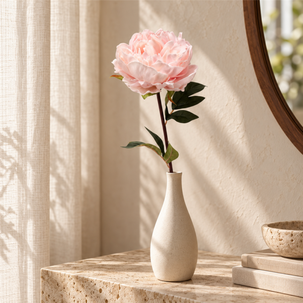 Real Touch Pink Peony Flower Stem, Artificial Paeonia for Farmhouse, Boho & Elegant Interior Styling