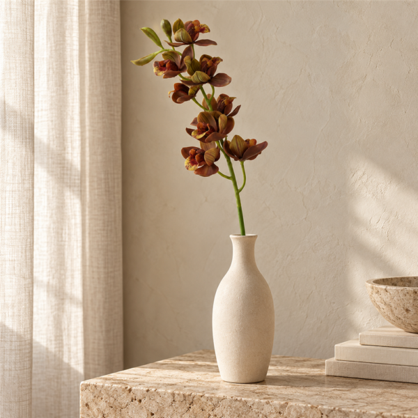 Retro Brown Artificial Cymbidium Orchid Stem, Real Touch Faux Chindaland Orchid for Home Vase Floral Arrangement Decor
