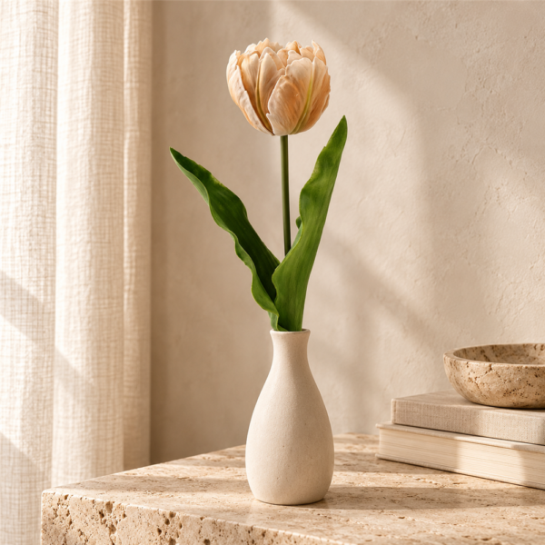 Warm Beige Faux Parrot Tulip Spray, Single Stem Artificial Tulip for Boho Wedding Table Centerpiece