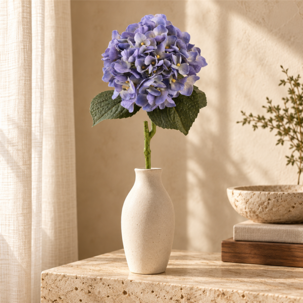 Artificial Hydrangea Stem, Blue Purple Real Touch Hydrangea with Leaves, Faux Hydrangea Flower for Home Table Vase Decor