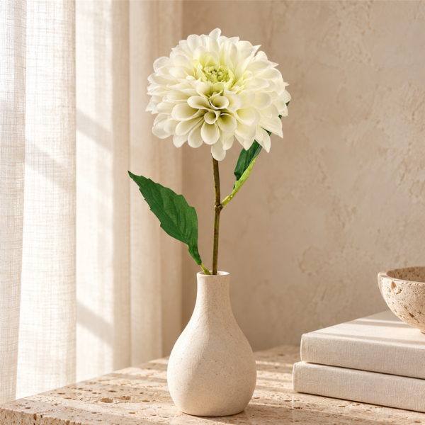 Ivory Faux Giant Dahlia Spray, Single Stem Artificial Dahlia Flower for Wedding Table Centerpiece Decor