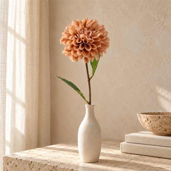 Warm Taupe Faux Giant Dahlia Spray, Single Stem Artificial Dahlia for Boho Wedding Table Centerpiece