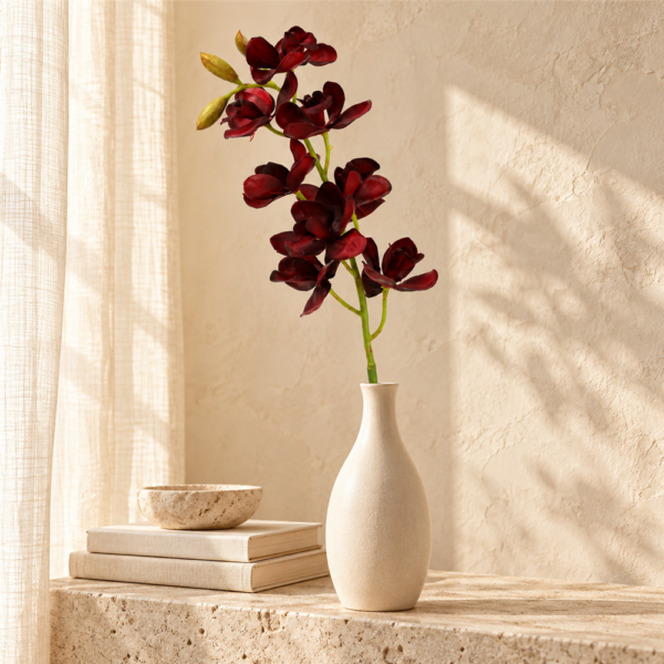 Burgundy Artificial Vanda Orchid Stem, Faux Dark Red Cymbidium Orchid for Home Wedding Vase Floral Arrangement Decor