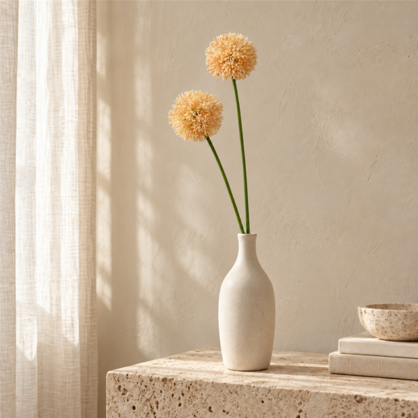 Cream Beige Faux Giant Allium Spray, Artificial Globe Onion Flower Stem for Neutral Wedding Table Centerpiece