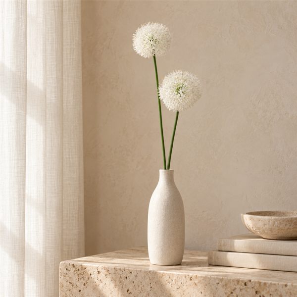 Ivory Faux Giant Allium Spray, Artificial Globe Onion Flower Stem for Minimalist Wedding Table Centerpiece