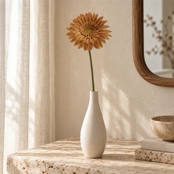 Warm Taupe Faux Gerbera Flower Spray, Single Stem Artificial Daisy for Fall Wedding Table Centerpiece