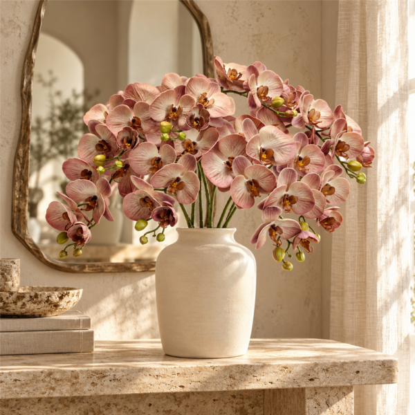 Real Touch Retro Pink Moth Orchid Bundle, Artificial Phalaenopsis for Wabi Sabi, Farmhouse Boho Home Decor
