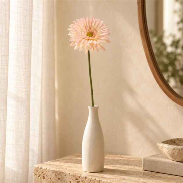 Light Pink Gradient Artificial Gerbera Daisy Stem, Real Touch Faux African Daisy for Home Vase Floral Decor
