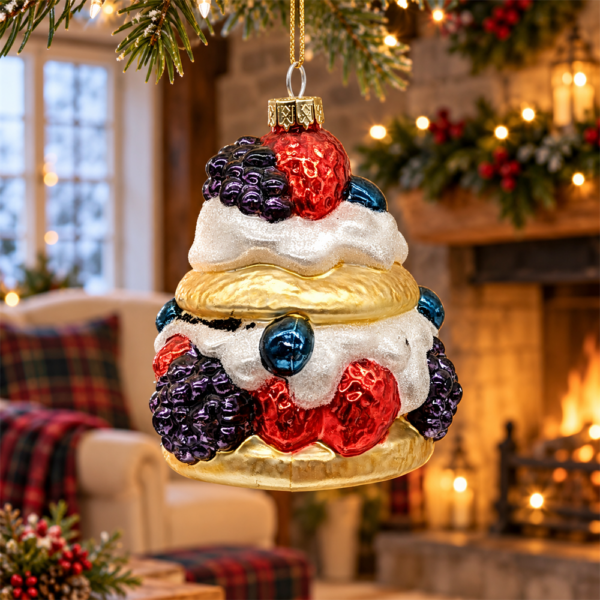 Handcrafted Glass Pastry Christmas Ornament, Colorful Berry Fruit Cream Cake Hanging Decoration for Christmas Tree